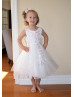 Beaded Pink Embroidery Satin Tulle Flower Girl Dress